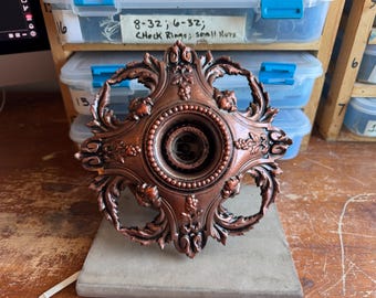 Semi-Flush Mount Single Bulb Ceiling Light Fixture, 1910's Cast Aluminum, Refinished Copper Decor