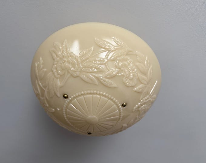 3 Chain Semi Flush Ceiling Light, 1930's Custard Glass Bowl Art Nouveau, Ready to Install