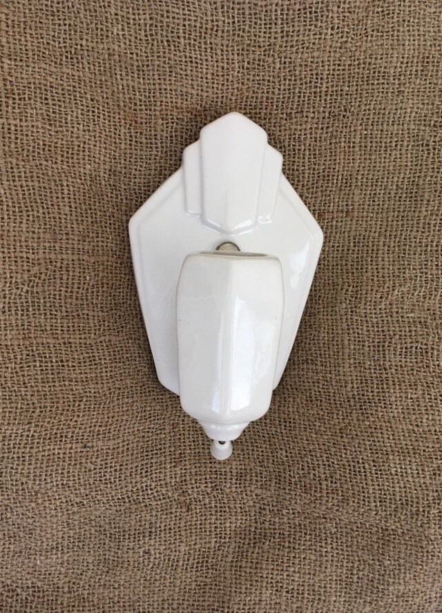 1920's Art Deco Wall Sconce with On/Off Pull Switch, White Porcelain