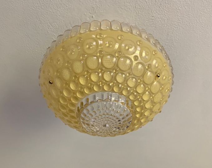 Vintage Lighting 3 Chain Semi Flush Ceiling Light, 1930's, Yellow Bubble Glass, Rewired and Ready to Install