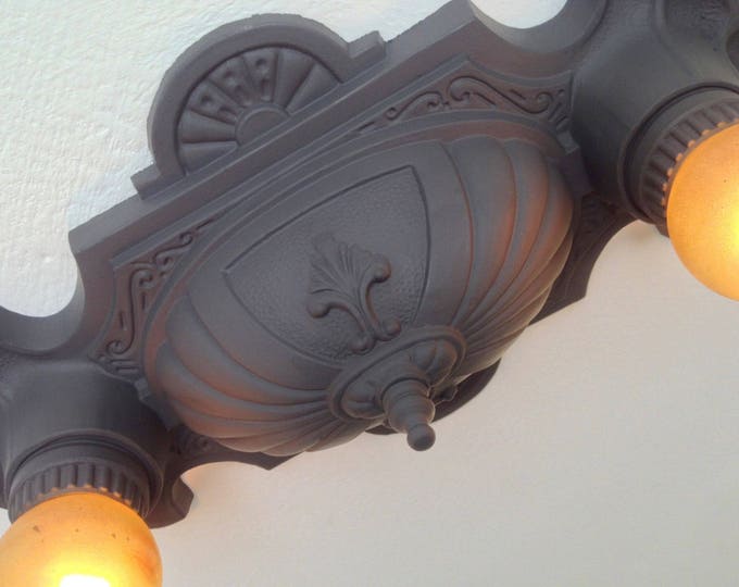 Antique Flush Mount Ceiling Light Fixture, 1930's Depression Era, Refinished Charcoal Black, Rewired and Ready to Install
