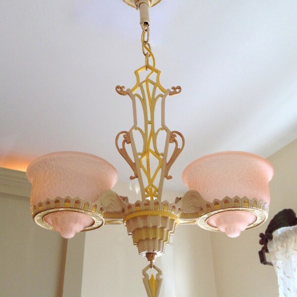 RESERVADOS colgante accesorio de techo deslizante sombra, vidrio de Gill y empresa de accesorio, 2 luz vidrio restaurada/instalación, color de rosado, oro amarillo crema marfil