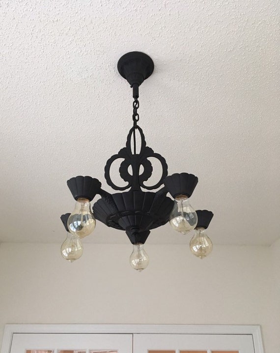 Farmhouse Art Deco Hanging Ceiling Fixture Charcoal Black 1930 S Rewired Ready To Install Manufactured By Electrolier