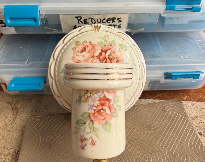 1910's Porcelain Wall Sconce, Creamy White with Hand Painted Florals, Rewired with Aesthetic Plug-In Receptacle, Ready to Install