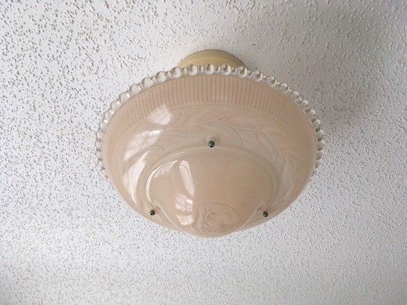 3 Chain Semi Flush Ceiling Light Creamy Beige 1930 S Rewired And Ready To Install