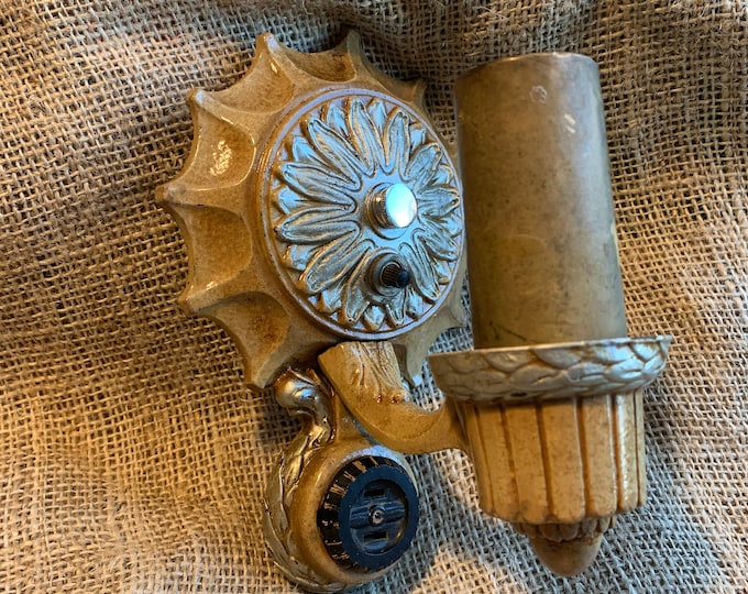Antique Wall Sconce, 1910s Cast Iron Art Deco with Plug-in and On/Off Rotary Switch, Restored/Rewired, Ready to Install, Markel Web