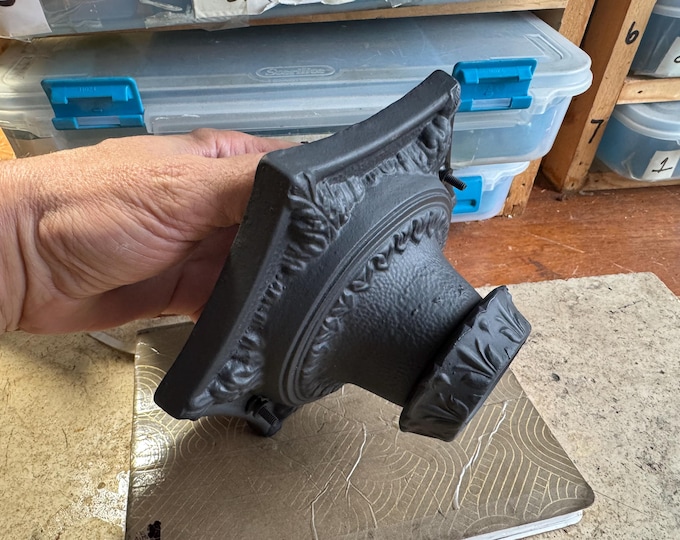 Farmhouse Flush Mount Ceiling Fixture, Cast Iron Single Bulb, Refinished Charcoal Black, 1920's Antique Light Fixture, Hallway, Foyer Closet