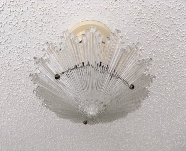 Vintage Lighting 3 Chain Semi Flush Ceiling Light Petite Clear Starburst Glass Halcolite