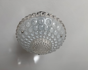 Vintage Lighting 3 Chain Semi Flush Ceiling Light, 1930s Soft Blue Bubble Glass, Rewired and Ready to Install