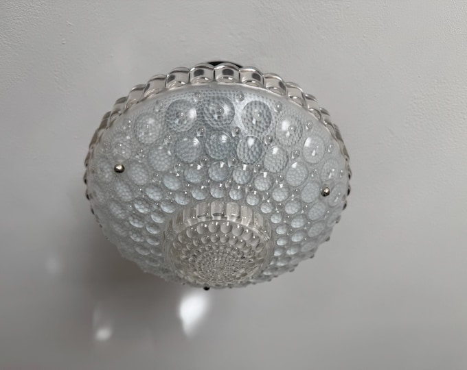 Vintage Lighting 3 Chain Semi Flush Ceiling Light, 1930s Soft Blue Bubble Glass, Rewired and Ready to Install