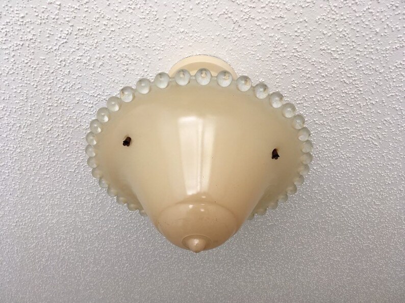 Vintage Lighting 3 Chain Semi Flush Ceiling Light Beige Hobnail 1930 S Deco Rewired And Ready To Install