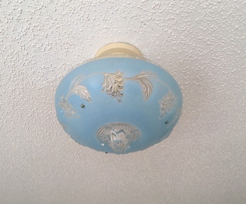 3 Chain Semi Flush Ceiling Light 1930 S Blue Glass Bowl Etsy