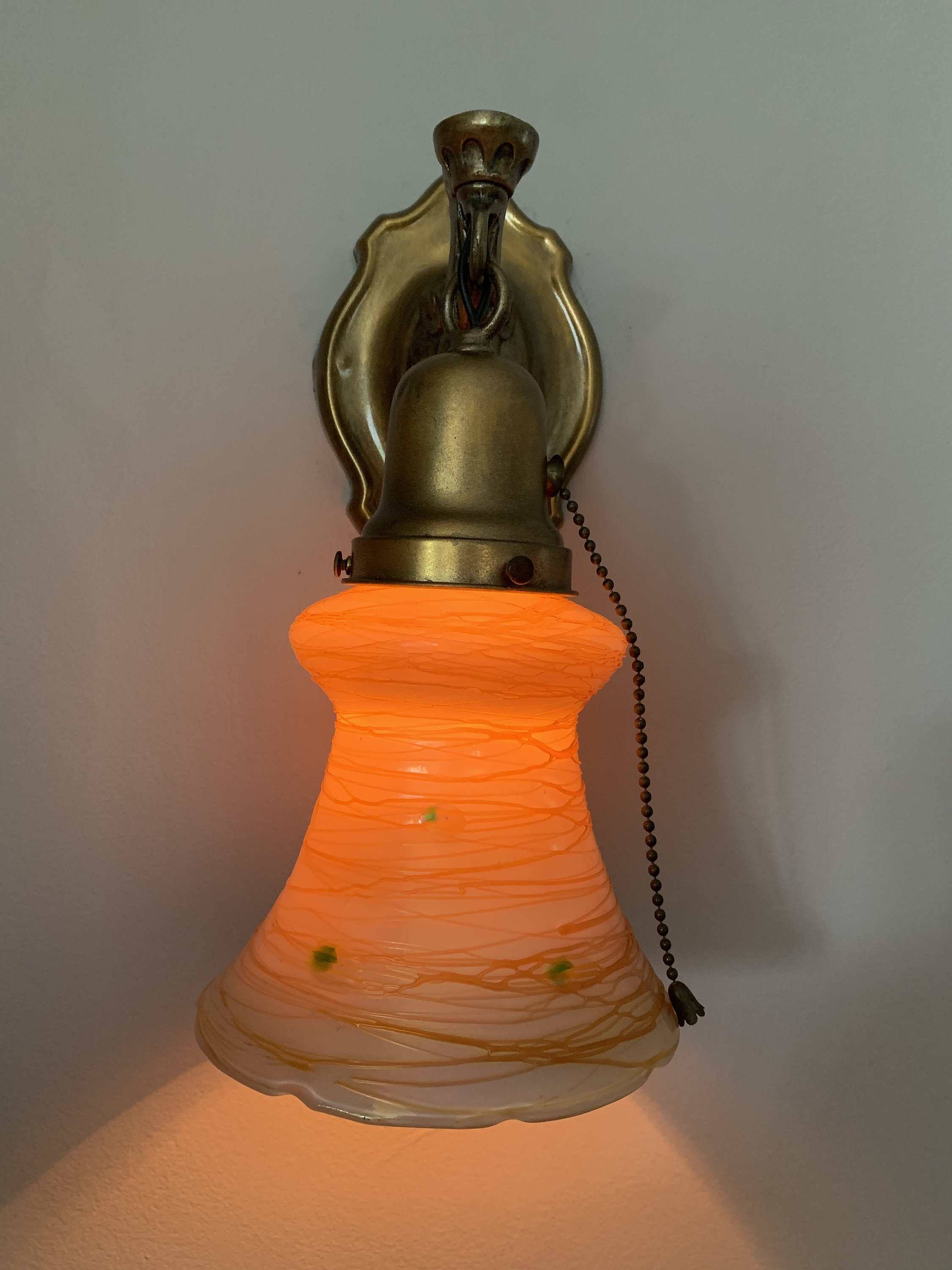 Antique Wall Sconce with Spun Gold Art Glass, 1907 Champagne Gold Decor