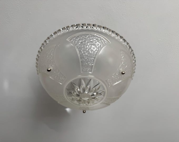 Vintage Lighting 3 Chain Semi Flush Ceiling Light, 1930s White Glass, Rewired and Ready to Install