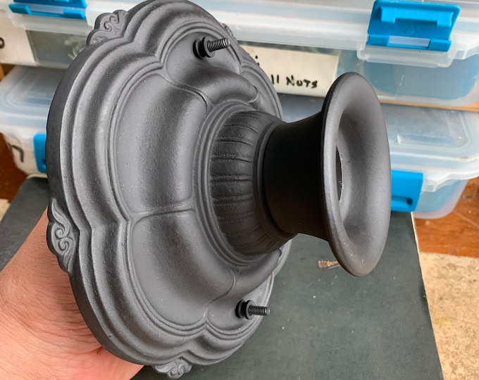 Farmhouse Flush Mount Ceiling Fixture, Cast Iron Single Bulb, Refinished Charcoal Black, 1910's Antique Light Fixture, Hallway, Foyer Closet