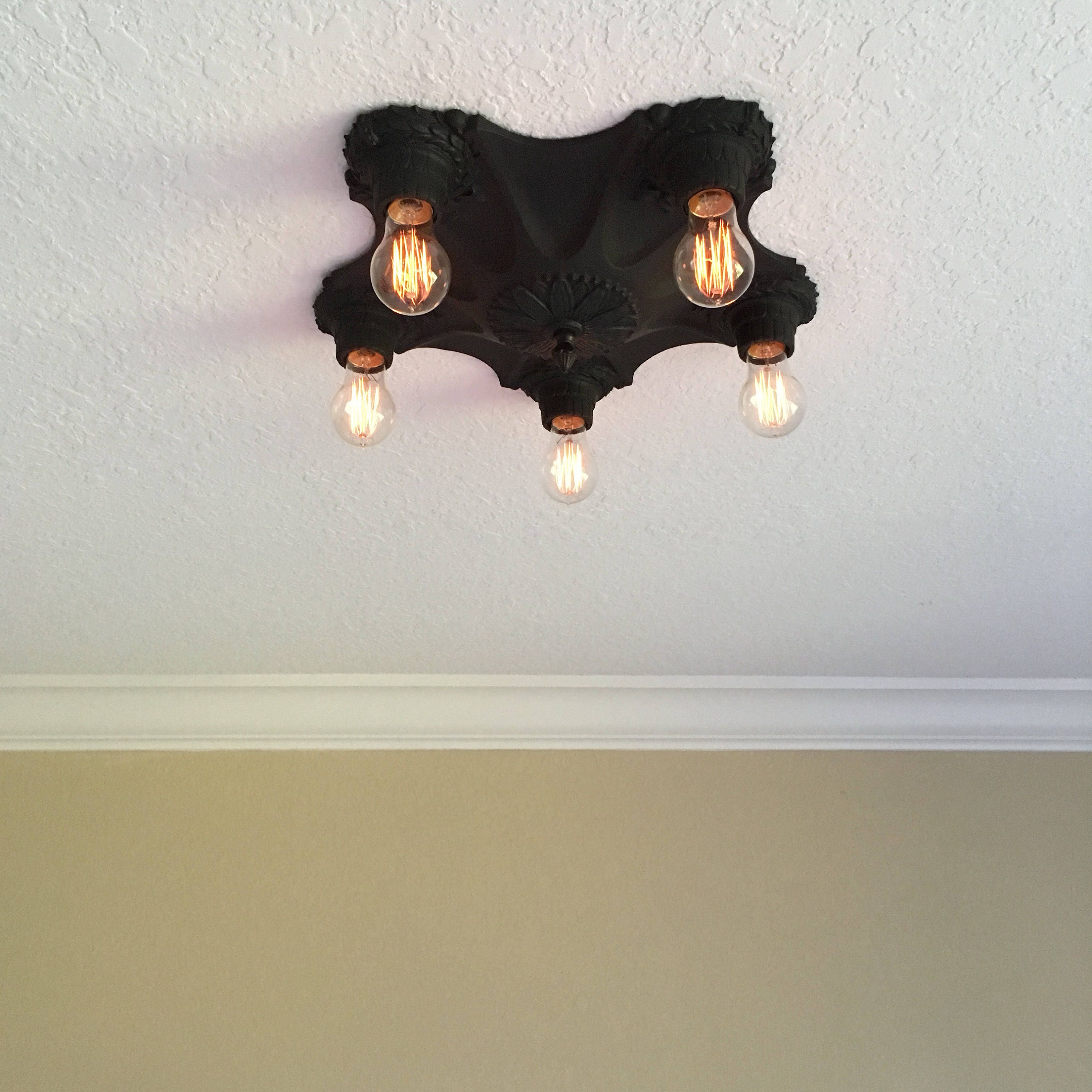 Antique Flush Mount Cast Iron Ceiling Light, 1920's Art Deco, Markel