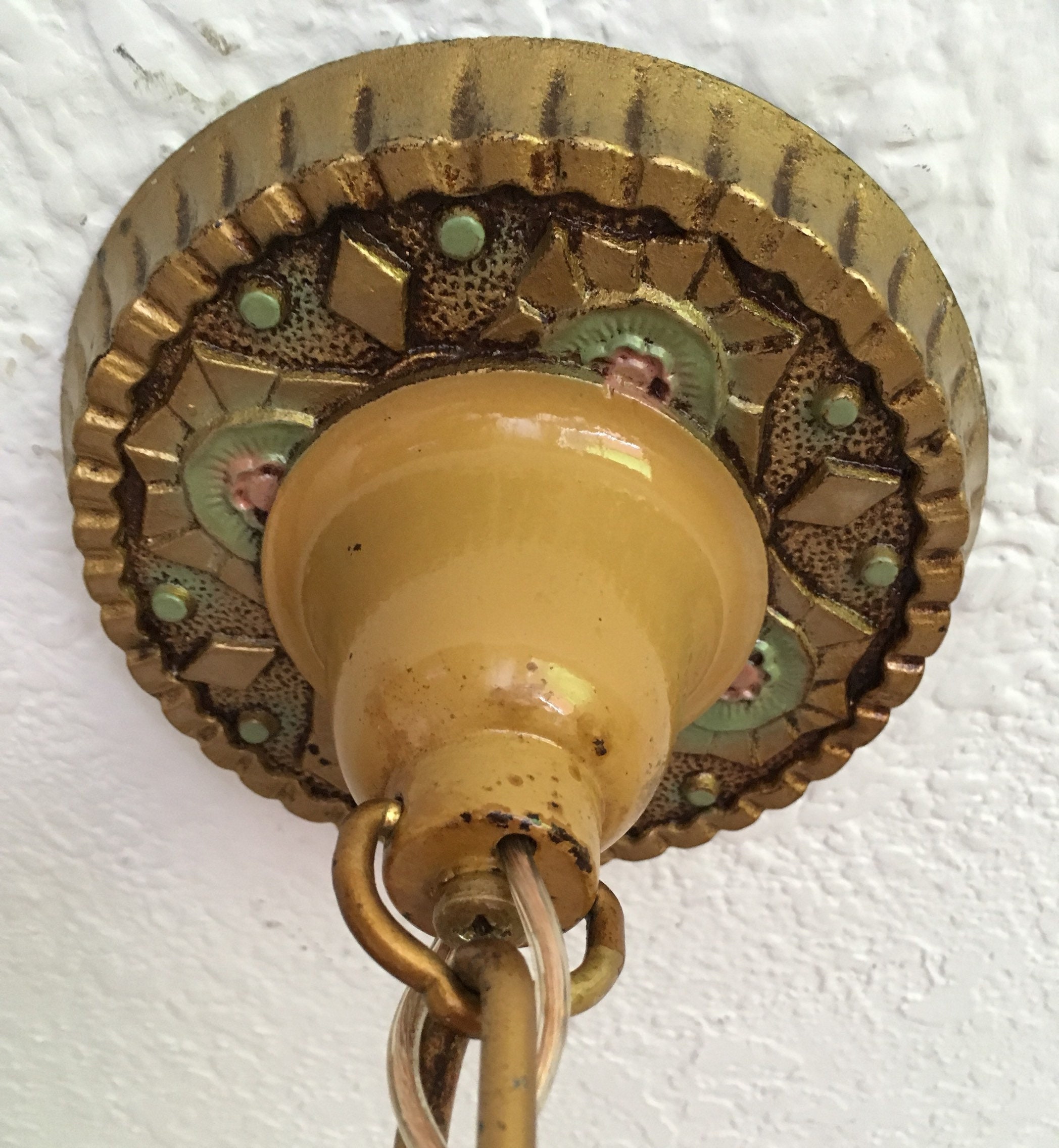 Antique Lighting Slip Shade Chandelier Ceiling Fixture, Art Nouveau