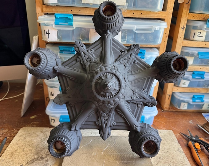 1910's Antique Heavy Cast Iron Flush Mount Ceiling Fixture, Rewired and Refinished Charcoal Black, Low Ceiling, Kitchen, Bedroom, Bath