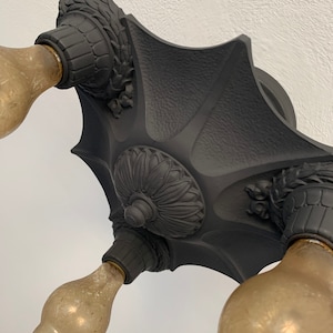 Semi Flush Mount Cast Iron Ceiling Light, 1910&#39;s Art Deco, Markel Web Design, Charcoal Black, Rewired, Low Profile Short Ceiling
