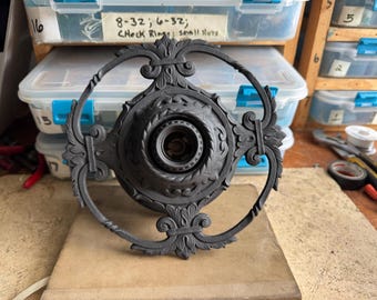 Farmhouse Flush Mount 1920's Cast Metal Ceiling Light,  Charcoal Black, Rewired, Low Profile Short Ceiling, Ready to Install