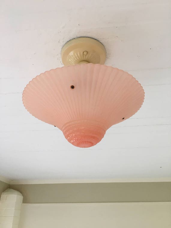Vintage Lighting 3 Chain Semi Flush Ceiling Light 1930 S Salmon Pink Glass Art Deco Rewired And Ready To Install