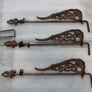 アンティーク調回転カーテンレール、3本セット、リバーシブル（両面）、鋳鉄製、取り付けブラケット1個必要