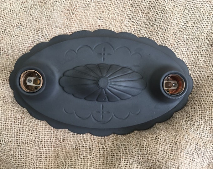 Farmhouse Flush Mount Ceiling Light Fixture, 1910's Cast Iron, Rewired and Refinished Charcoal Black
