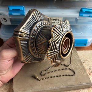 Art Deco Semi-Flush Mount Antique Ceiling Light, 1910&#39;s Single Bulb, Deep Bronze Decor with On/Off Pull Chain, Rewired and Ready to Install