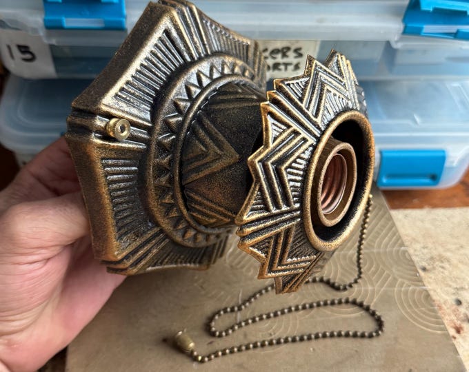 Art Deco Semi-Flush Mount Antique Ceiling Light, 1910's Single Bulb, Deep Bronze Decor with On/Off Pull Chain, Rewired and Ready to Install
