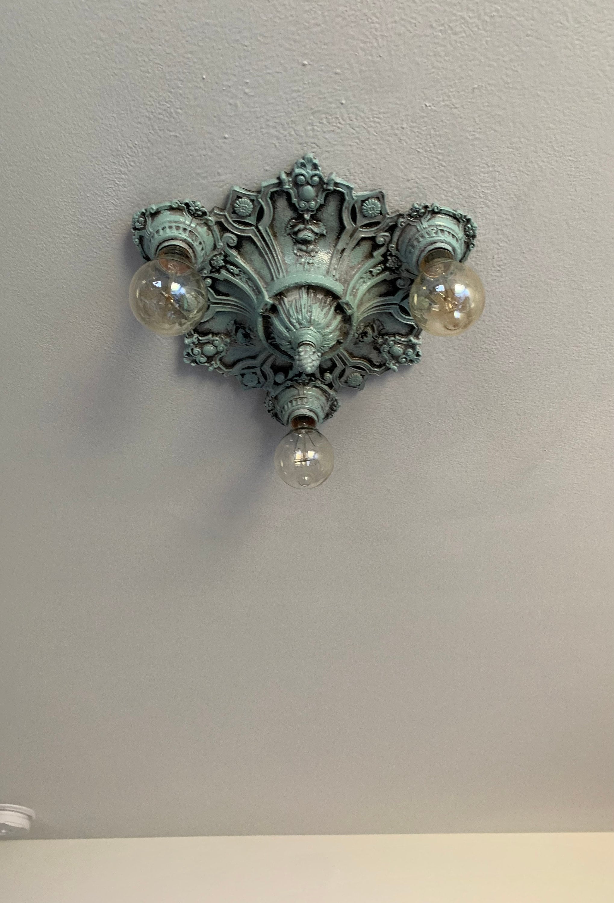 Flush Mount Ceiling Light, 1910's Cast Metal, Art Nouveau with Barbolla