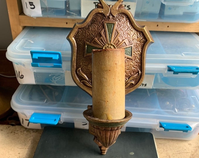LaSalle Wall Sconce, Art Deco, Rare, 1920's, Jadeite Center, Cast Iron