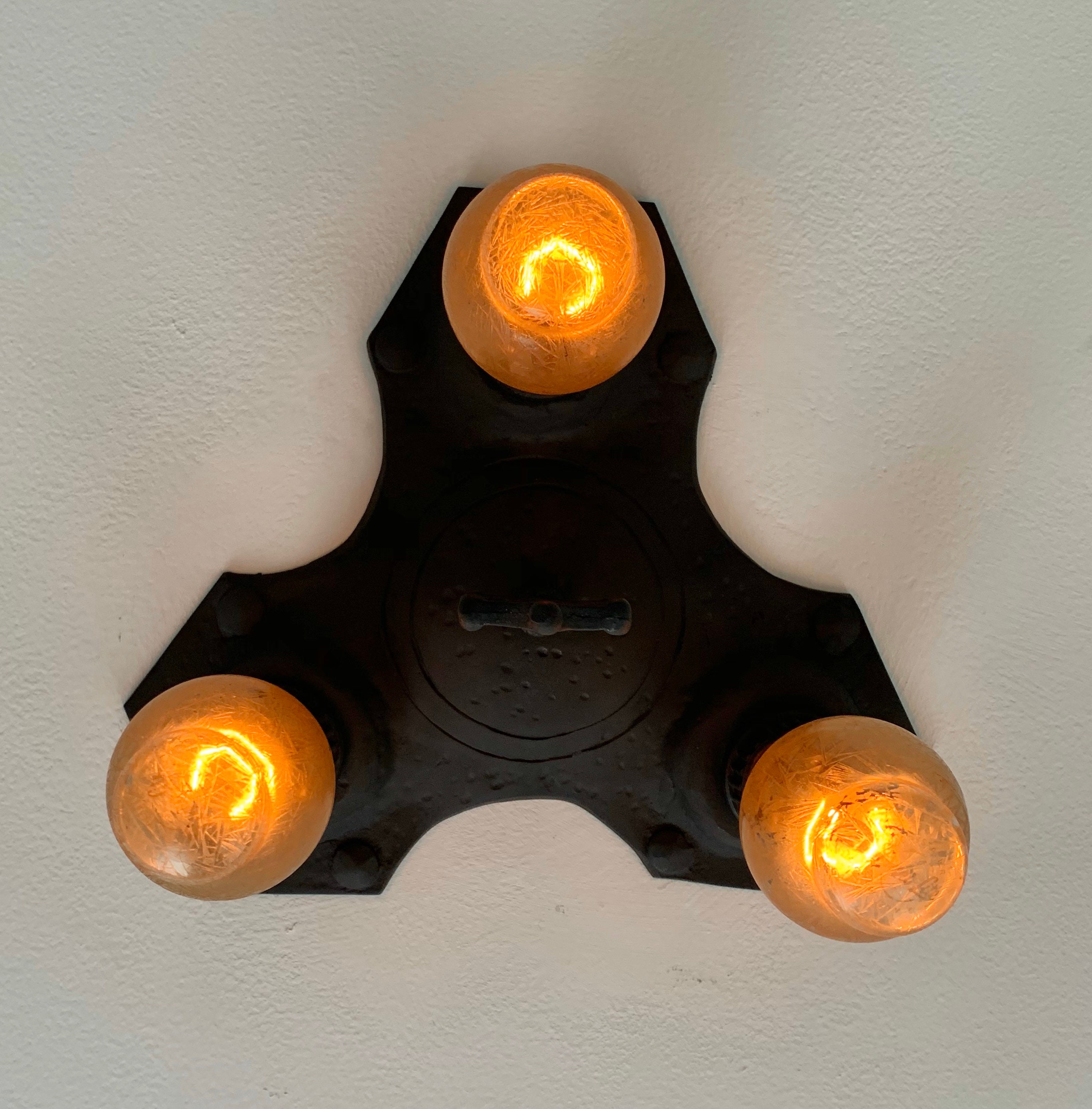 Gothic Flush Mount Ceiling Light, 1910's Heavy Cast Iron, Charcoal