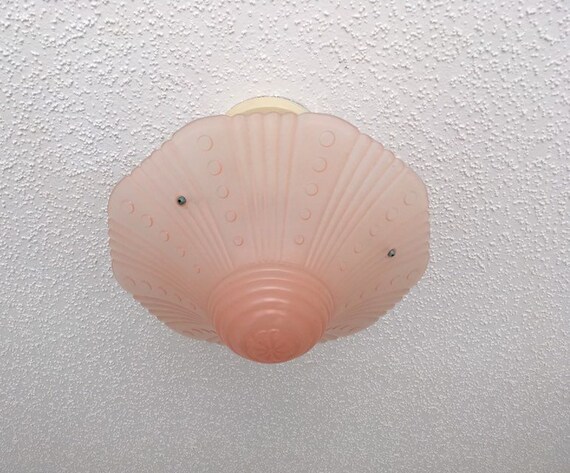 Vintage Lighting 3 Chain Semi Flush Ceiling Light 1930 S Salmon Pink Glass Art Deco Rewired And Ready To Install