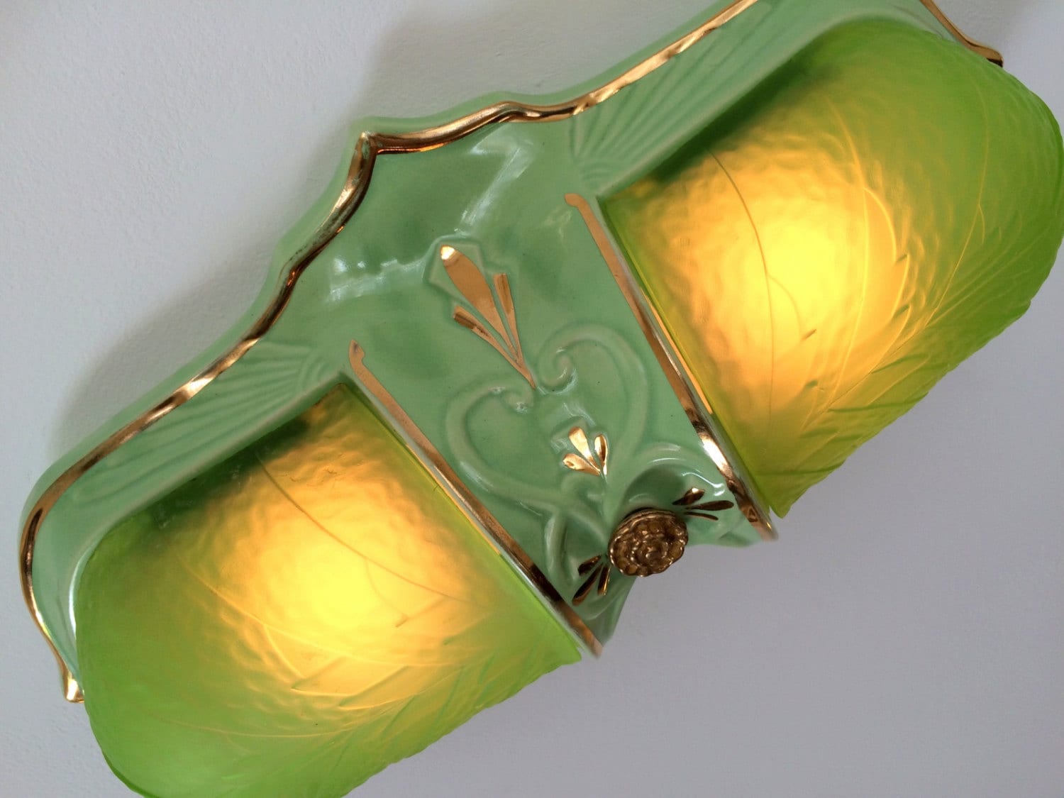 Jadeite Antique Flush Mount Slip Shade Ceiling Fixture, 2 Light