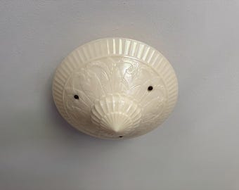 Antique 3 Bar Semi Flush Ceiling Light, 1930's Vaseline Custard Glass, Ready to Install