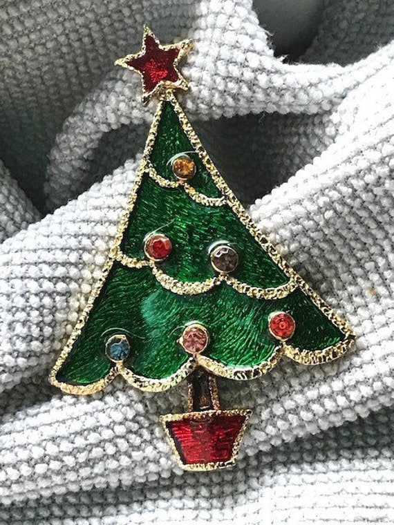 Vintage Christmas Tree Brooch/Pin by Beatrix, Gold