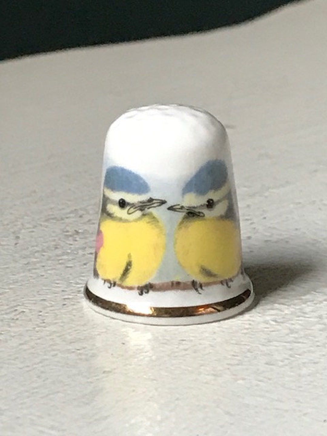 Vintage Thimble Collectors Club, the Blue Tits Thimble, Renaissance Fine Bone China, Made in
