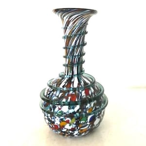 Vintage Hand-Made Murano Art Blown Glass 7&quot; Multicolor Vase with Wrapped Glass Spiral Detail From Venice, Italy