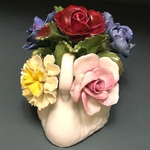 Vintage Aynsley England Fine Bone China Swan with Hand-Modeled Hand-Painted Flowers Figurine