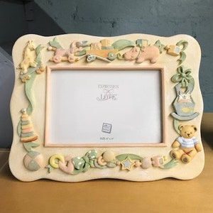 Vintage Russ Berrie & Co, Inc. Expressions of Love Handpainted Ceramic Photo Frame "Baby Toys" Design