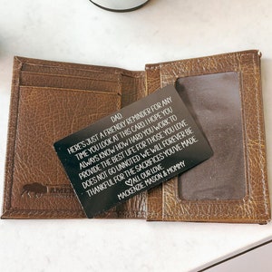 Inserto de billetera para el Día del Padre, Tarjeta con mensaje para billetera de niños, Mensaje para billetera para el Día del Padre, Tarjeta para billetera grabada, Regalo con mensaje para billetera