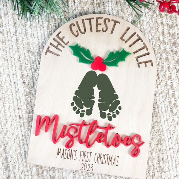 Baby's first Christmas, Mistletoes craft, Baby's first Christmas, footprint decor, baby's first, mistletoes print sign, Baby Milestone Gift