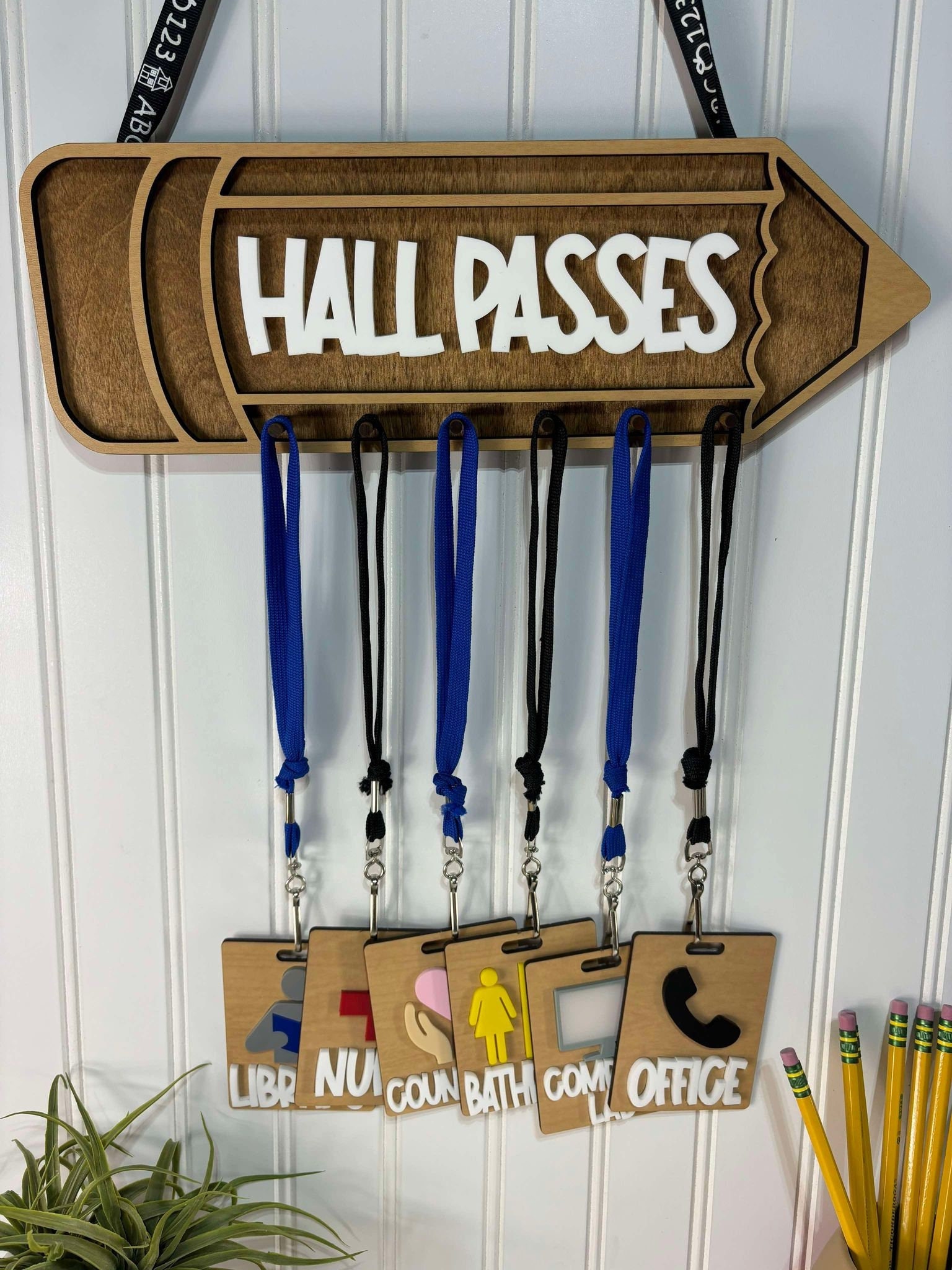 Hall Pass Hanger: Birch Wood Classroom Set With 6 Passes - Etsy