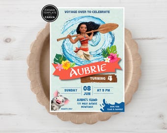 Moana-Inspired Pool Birthday Party Invitation for Kids – Editable Canva Template – Digital Download