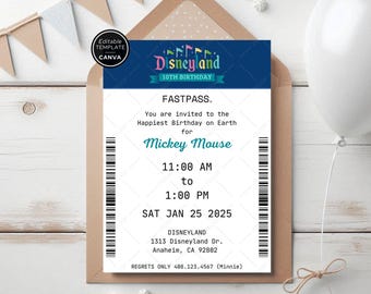 Fastpass-Inspired Invitation for Theme Park Party – Editable Canva Template – Digital Download