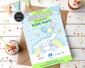 Slime Birthday Party Invitation with Kawaii Dog, Bunny, or Anime Theme – Editable Canva Template – Digital Download