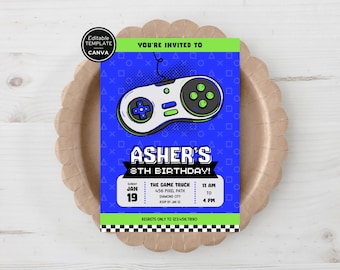 Video Game Truck Party Invitation – Editable Canva Template – Digital Download