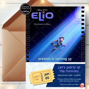 Elio Movie Ticket Birthday Party Invitation – Editable Canva Template – Digital Download