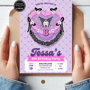 Kawaii Mischievous Bunny Kitty Birthday Party Invite – Editable Canva Template – Digital Download