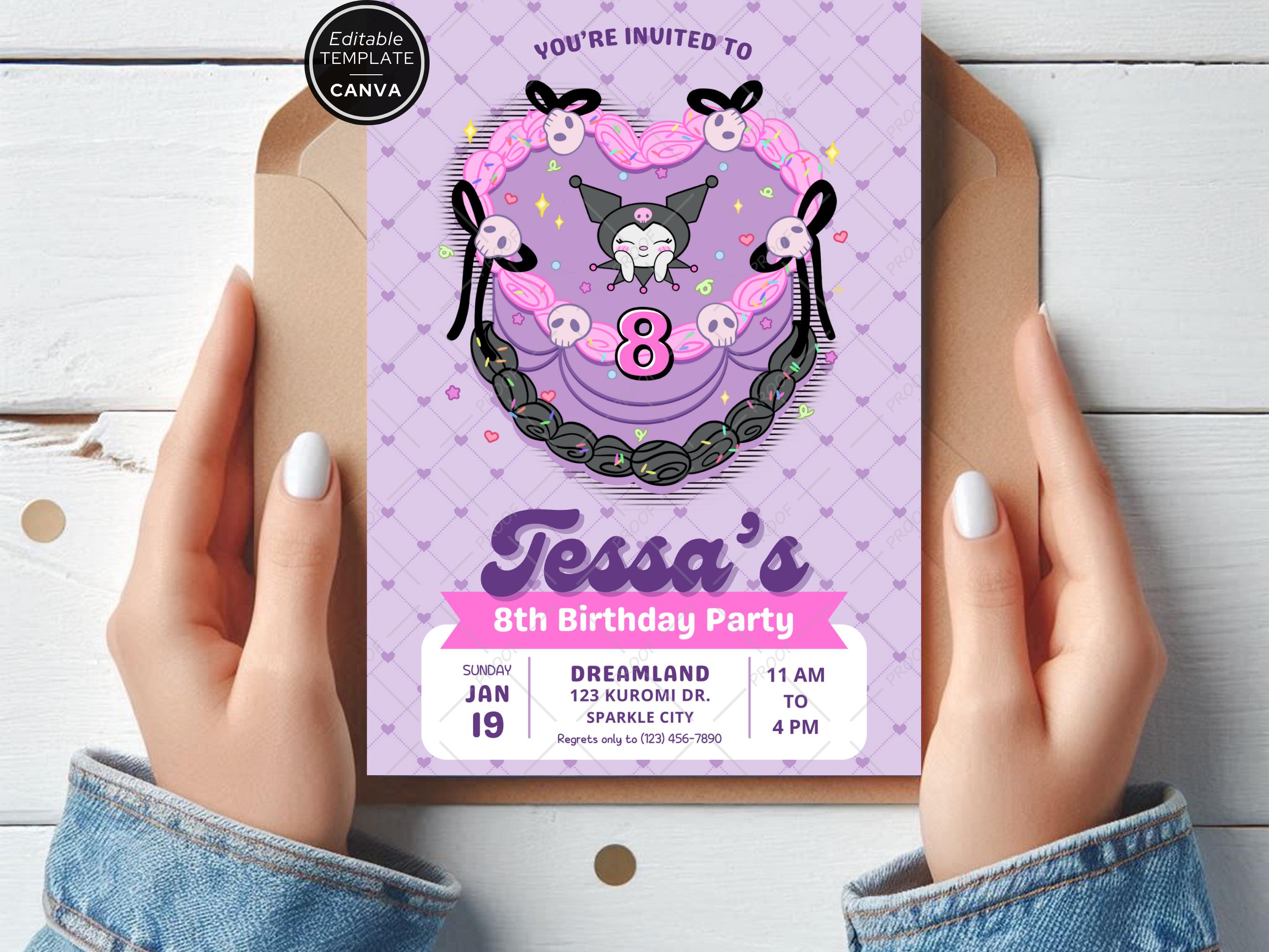 Kawaii Mischievous Bunny Kitty Birthday Party Invite – Editable Canva Template – Digital Download